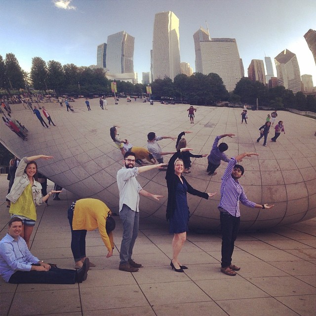 EDF Climate Corps fellows take a break during training in Chicago to show some spirit, spelling out our hashtag #EDFCC. Credit @NickiTamiko